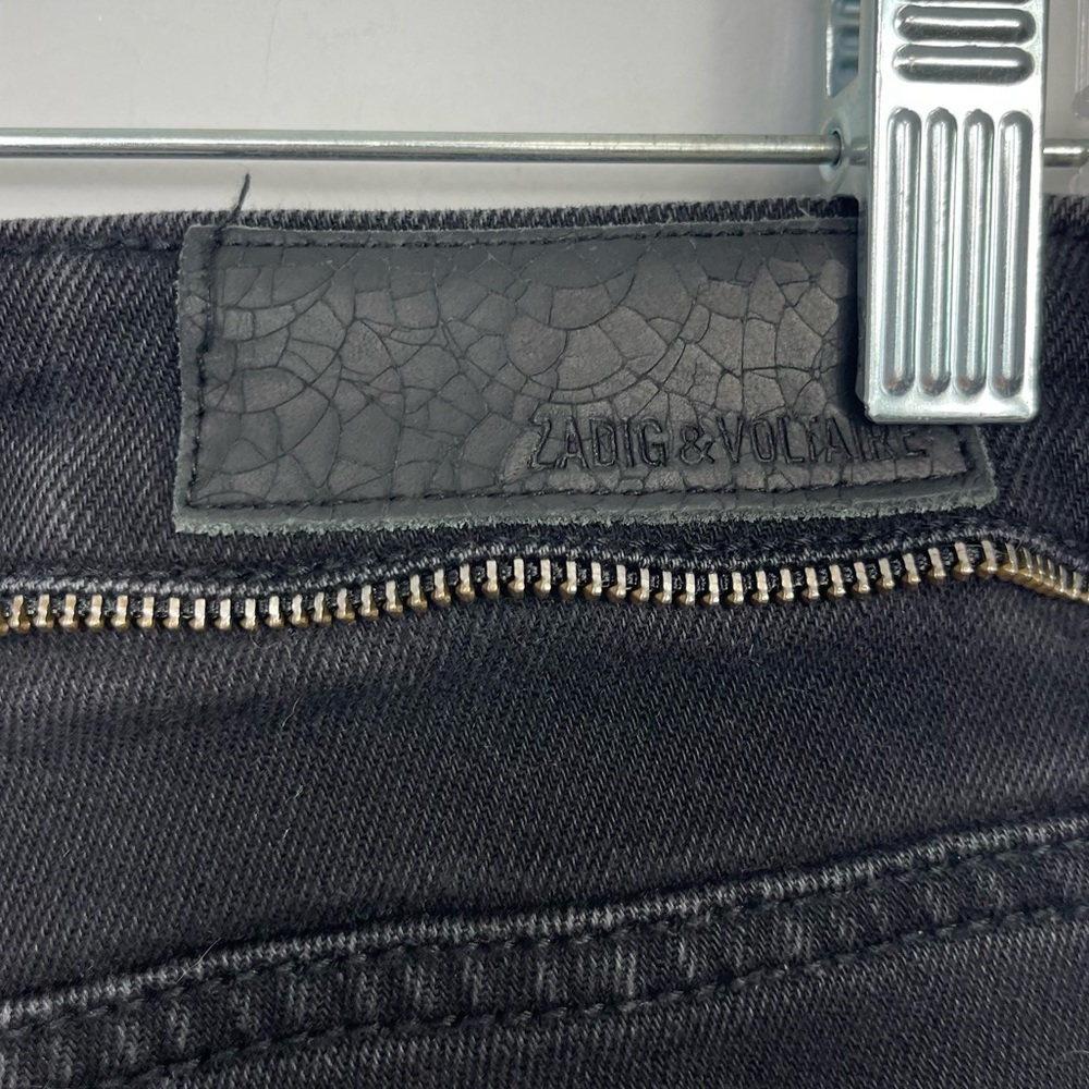 Zadig & Voltaire Paris Eva Zip Jeans Raw Released Hem Slim Skinny Black 27 - Picture 12 of 16